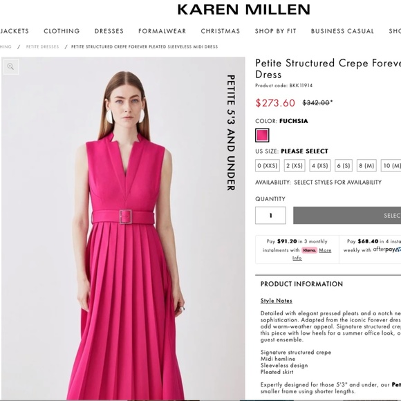 Karen Millen Dresses & Skirts - Karen Millen Petite Structured Crepe Forever Pleated Sleeveless Midi Dress